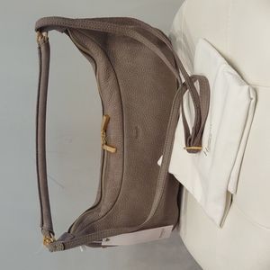 Hammitt Becker Pebble Leather Gray gold Morgan Double Strap Purse Handbag New